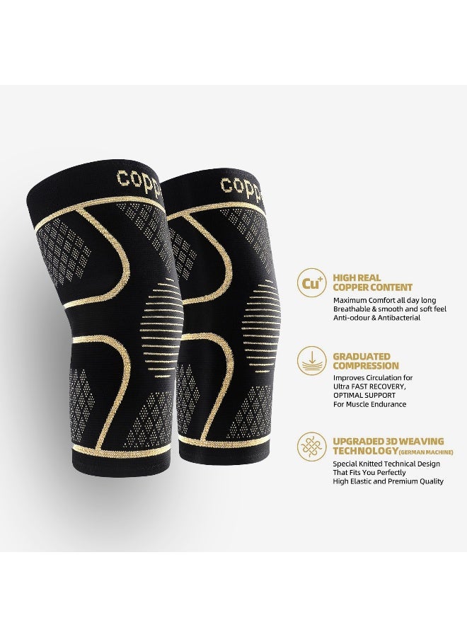 كوبر دعامة الركبة النحاسية للرجال والنساء (عبوة من 2)، سترة ضغط الركبة لتخفيف آلام الركبة، التهاب المفاصل، تمزق الرباط الصليبي الأمامي، تمزق الغضروف، تخفيف آلام المفاصل، دعم الركبة للجري، تمارين اللياقة البدنية. - Image 3